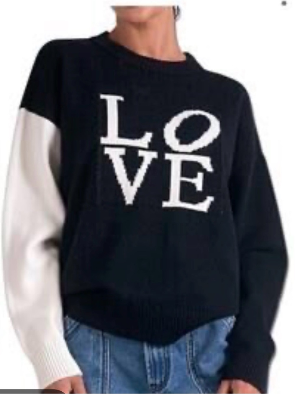 Elan Black & White 'LOVE' Crewneck Sweater